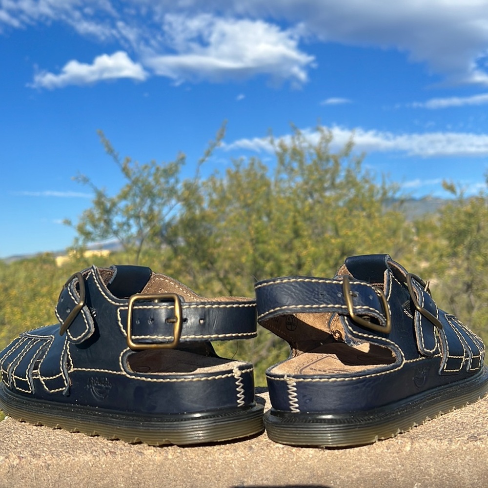 🏴 Blue Vintage Dr. Martens MIE Double Buckle Cut-Out Sandals UK 8 - Picture 5 of 16